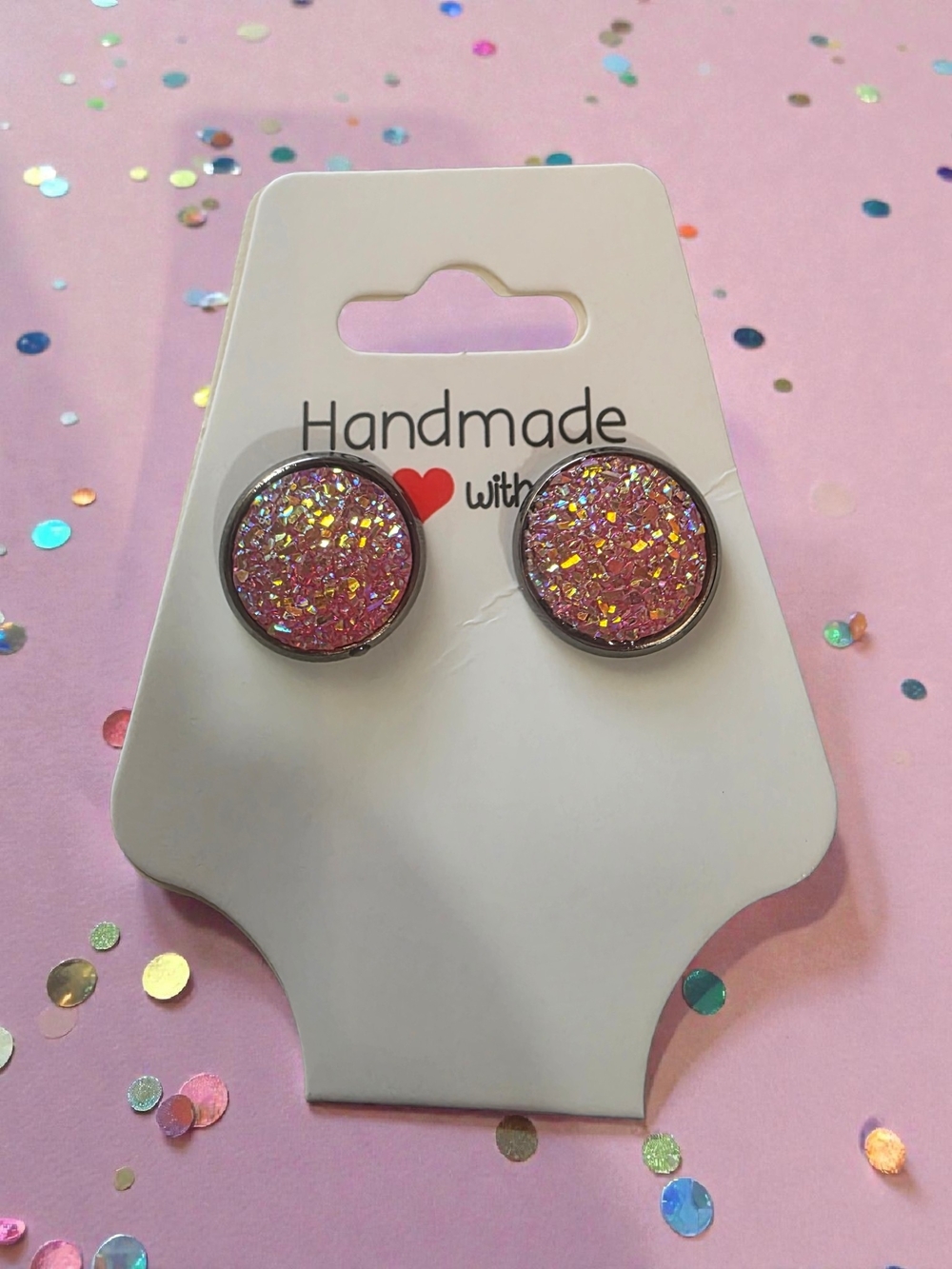 Handmade Styleandstone  Iridescent Faux Druzy Stud Earrings